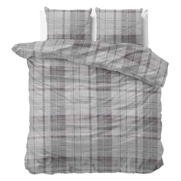 100% Flannel Cotton Duvet Cover Set Theotis | Grey | King - 240cm (W) x 220cm (L) - The Bedding & Blankets Store