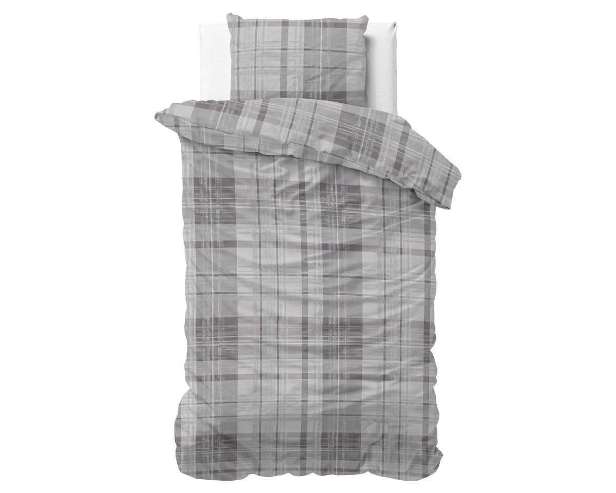 100% Flannel Cotton Duvet Cover Set Theotis | Grey | Single - 140cm (W) x 220cm (L) - The Bedding & Blankets Store