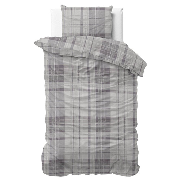 100% Flannel Cotton Duvet Cover Set Theotis | Grey | Single - 140cm (W) x 220cm (L) - The Bedding & Blankets Store
