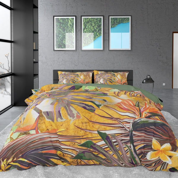Cotton Satin Duvet Cover Set Nature Fusion | Yellow | Double - 200cm (W) x 220cm (L) - The Bedding & Blankets Store