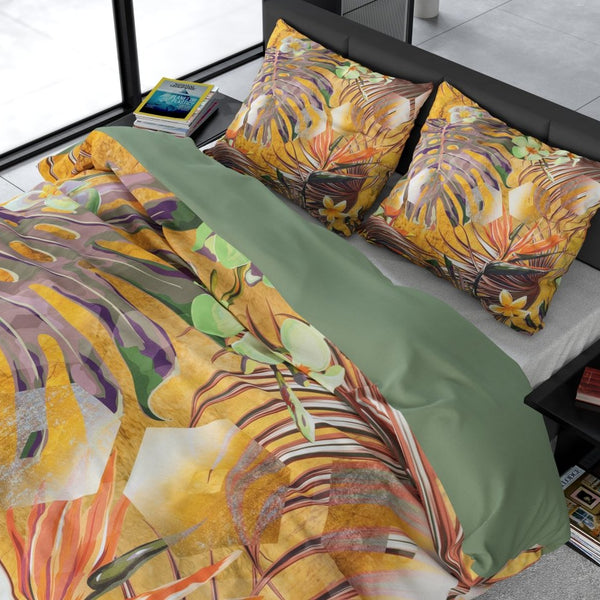 Cotton Satin Duvet Cover Set Nature Fusion | Yellow | Double - 200cm (W) x 220cm (L) - The Bedding & Blankets Store