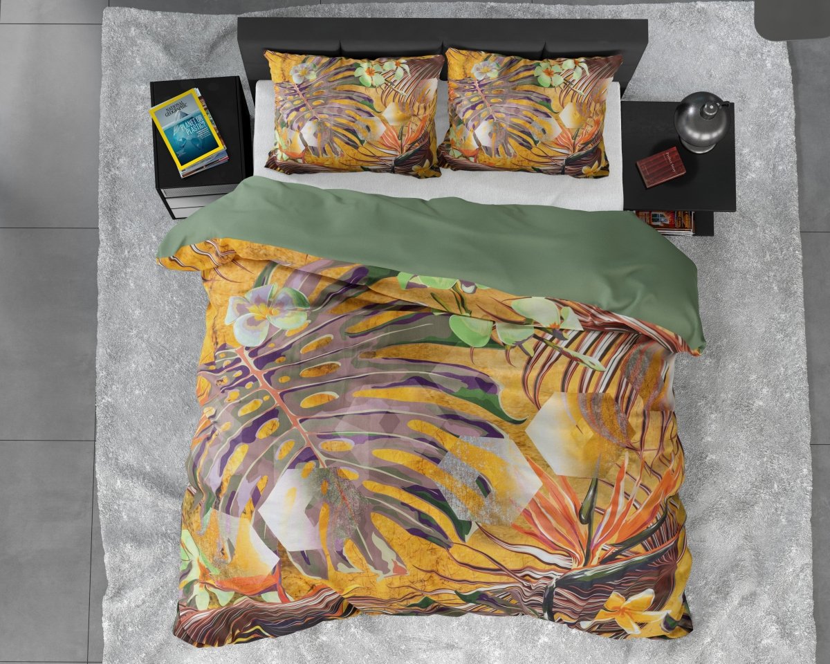 Cotton Satin Duvet Cover Set Nature Fusion | Yellow | Double - 200cm (W) x 220cm (L) - The Bedding & Blankets Store