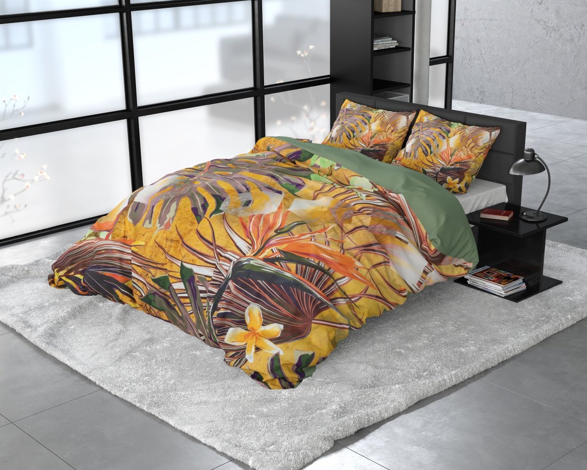 Cotton Satin Duvet Cover Set Nature Fusion | Yellow | Double - 200cm (W) x 220cm (L) - The Bedding & Blankets Store