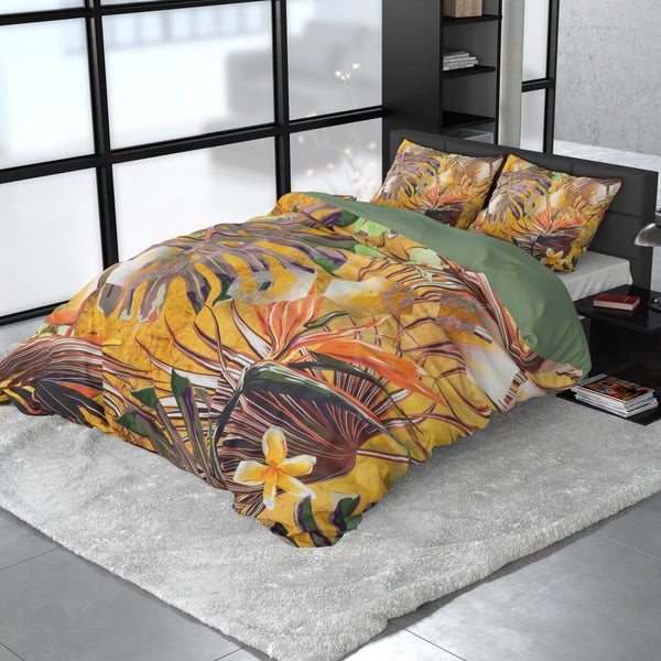 Cotton Satin Duvet Cover Set Nature Fusion | Yellow | Double - 200cm (W) x 220cm (L) - The Bedding & Blankets Store