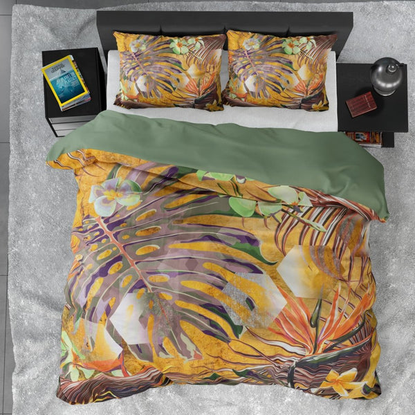Cotton Satin Duvet Cover Set Nature Fusion | Yellow | Double - 200cm (W) x 220cm (L) - The Bedding & Blankets Store