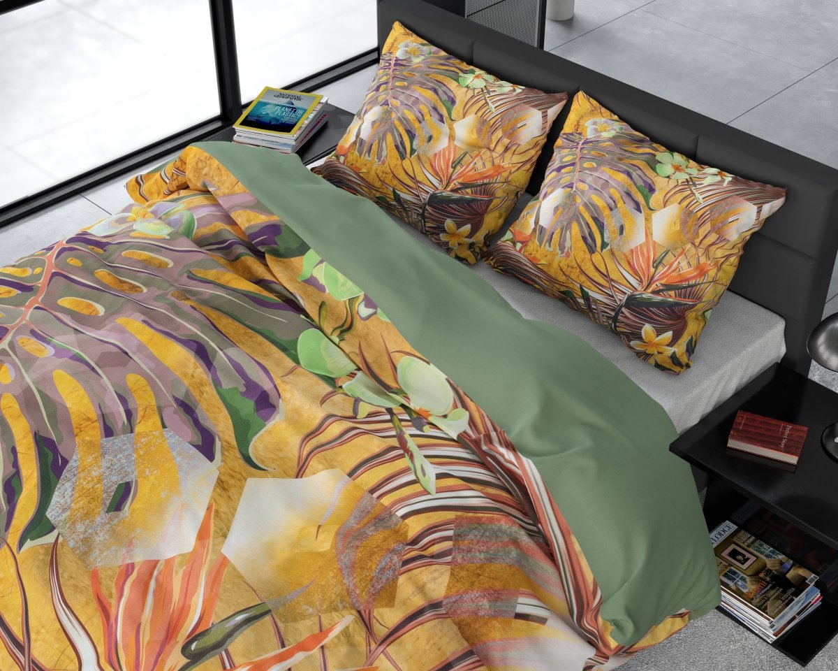Cotton Satin Duvet Cover Set Nature Fusion | Yellow | Double - 200cm (W) x 220cm (L) - The Bedding & Blankets Store