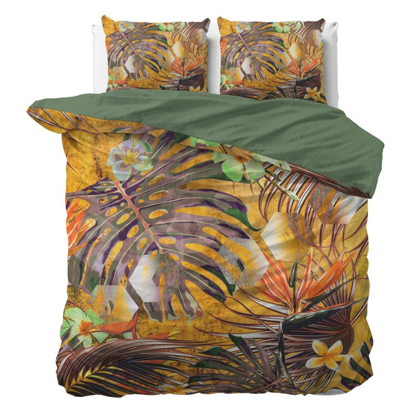 Cotton Satin Duvet Cover Set Nature Fusion | Yellow | Double - 200cm (W) x 220cm (L) - The Bedding & Blankets Store