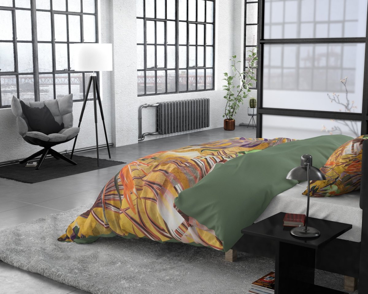 Cotton Satin Duvet Cover Set Nature Fusion | Yellow | Double - 200cm (W) x 220cm (L) - The Bedding & Blankets Store