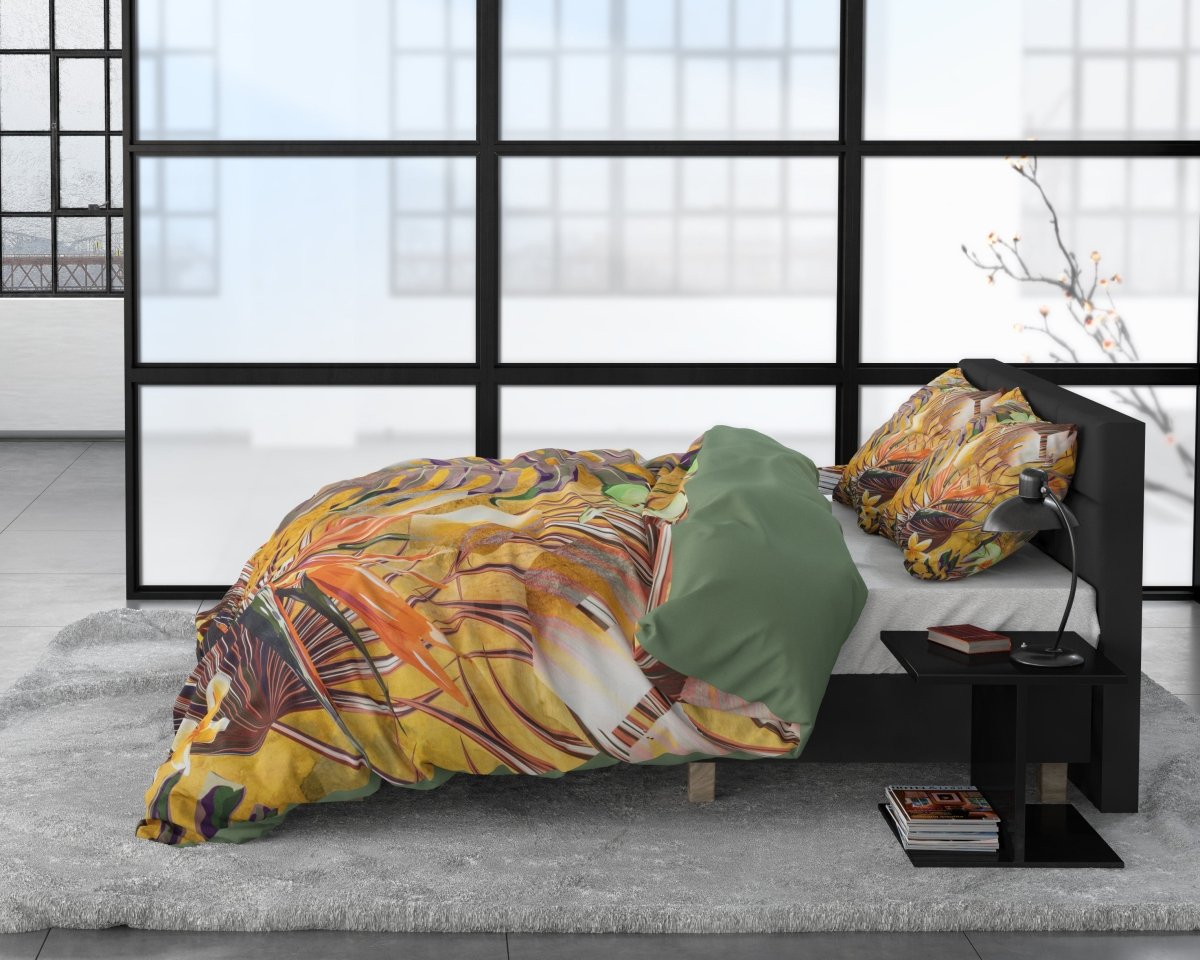 Cotton Satin Duvet Cover Set Nature Fusion | Yellow | Double - 200cm (W) x 220cm (L) - The Bedding & Blankets Store