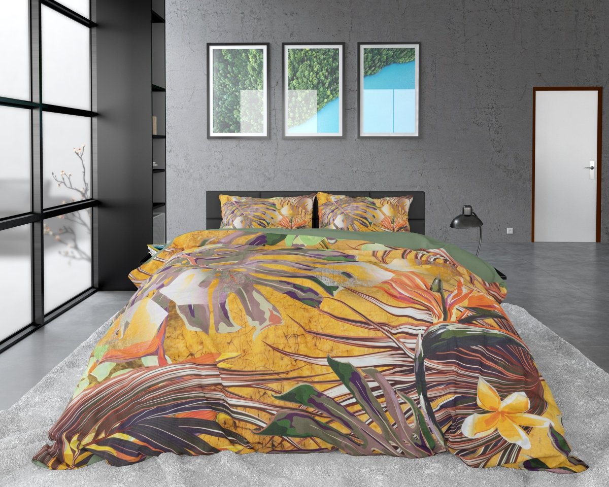 Cotton Satin Duvet Cover Set Nature Fusion | Yellow | Double - 200cm (W) x 220cm (L) - The Bedding & Blankets Store