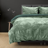 Crushed Velvet & Cotton Duvet Cover Set Crushed | Dark Green/Bottle Green | Double - 200cm (W) x 220cm (L) - The Bedding & Blankets Store