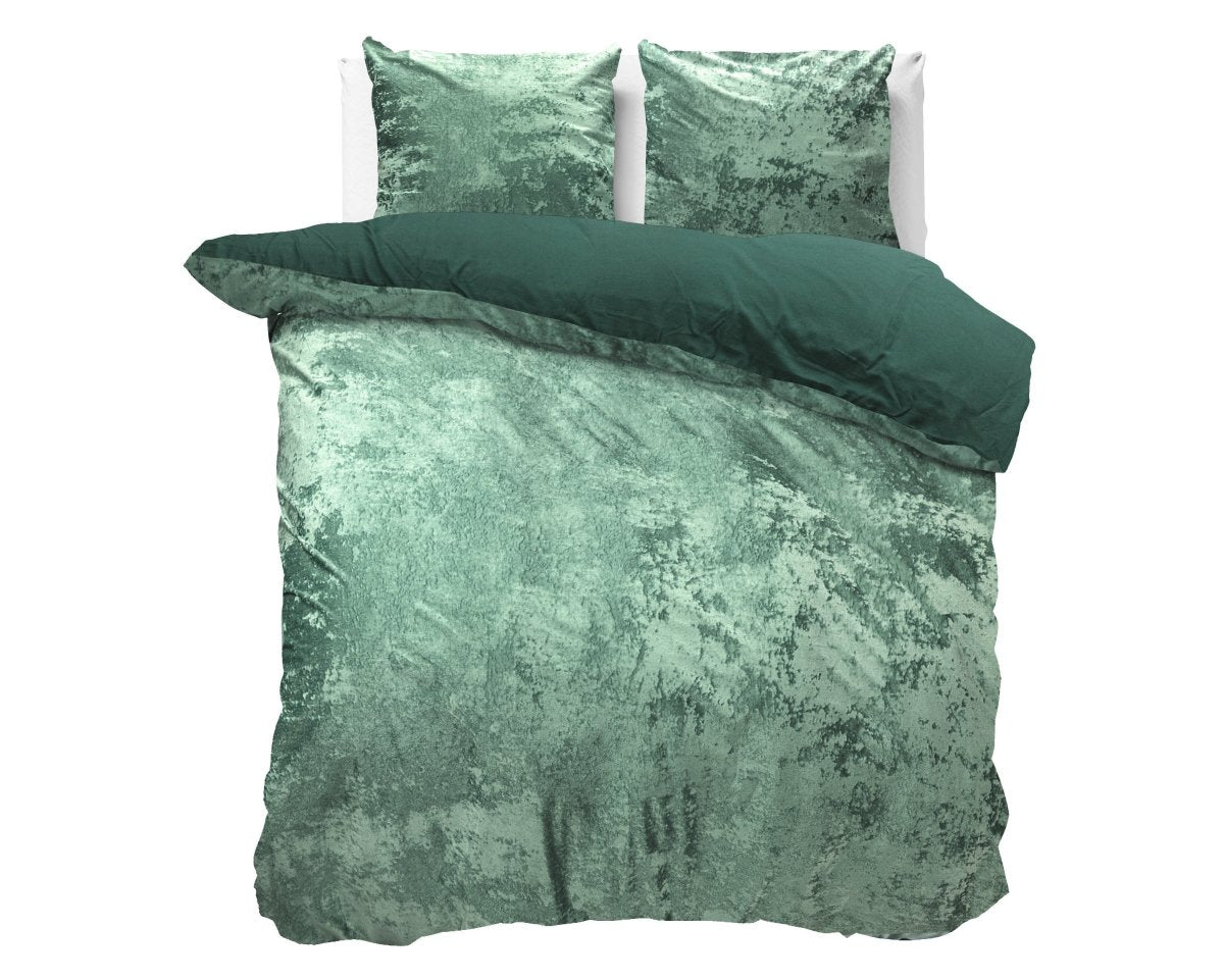 Crushed Velvet & Cotton Duvet Cover Set Crushed | Dark Green/Bottle Green | Double - 200cm (W) x 220cm (L) - The Bedding & Blankets Store