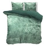 Crushed Velvet & Cotton Duvet Cover Set Crushed | Dark Green/Bottle Green | Double - 200cm (W) x 220cm (L) - The Bedding & Blankets Store