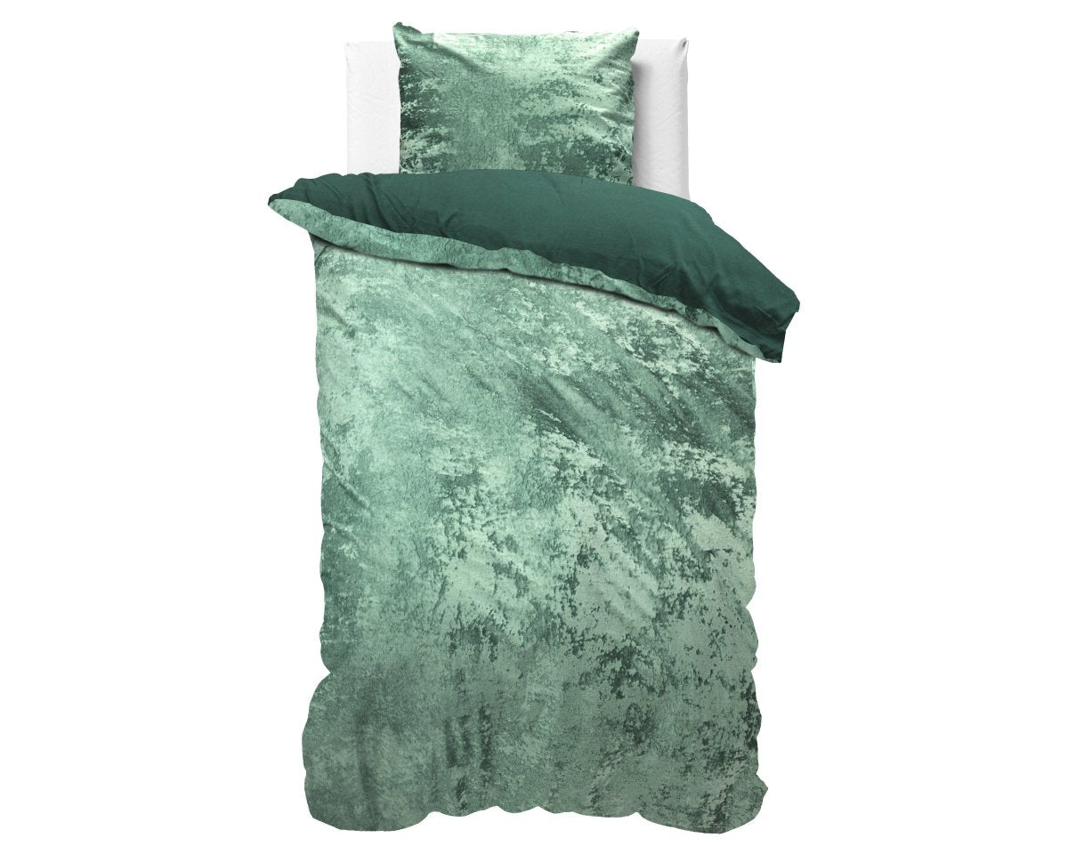 Crushed Velvet & Cotton Duvet Cover Set Crushed | Dark Green/Bottle Green | Single - 140cm (W) x 220cm (L) - The Bedding & Blankets Store