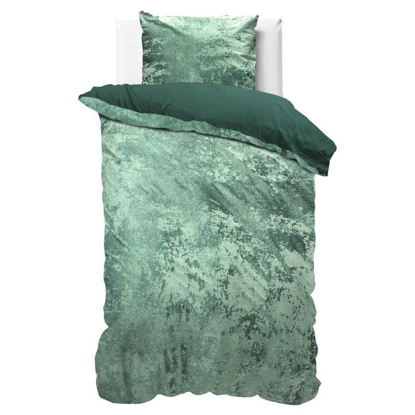 Crushed Velvet & Cotton Duvet Cover Set Crushed | Dark Green/Bottle Green | Single - 140cm (W) x 220cm (L) - The Bedding & Blankets Store