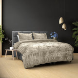 Crushed Velvet & Cotton Duvet Cover Set Crushed | Grey Taupe | Double - 200cm (W) x 220cm (L) - The Bedding & Blankets Store