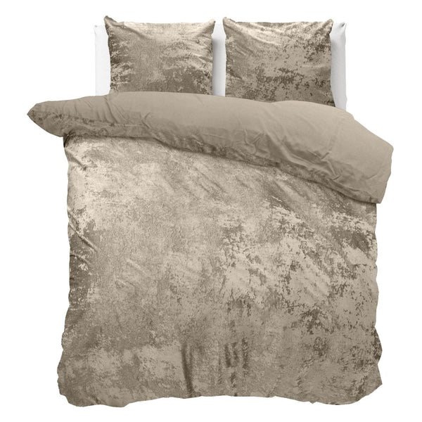 Crushed Velvet & Cotton Duvet Cover Set Crushed | Grey Taupe | Double - 200cm (W) x 220cm (L) - The Bedding & Blankets Store