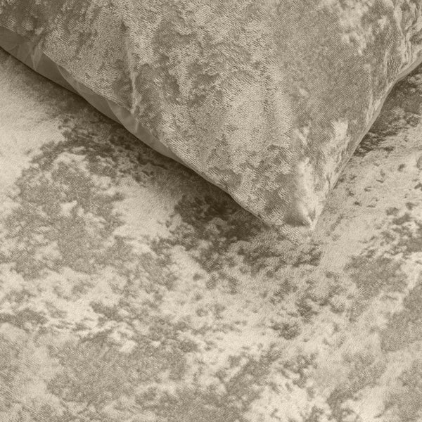 Crushed Velvet & Cotton Duvet Cover Set Crushed | Grey Taupe | Double - 200cm (W) x 220cm (L) - The Bedding & Blankets Store
