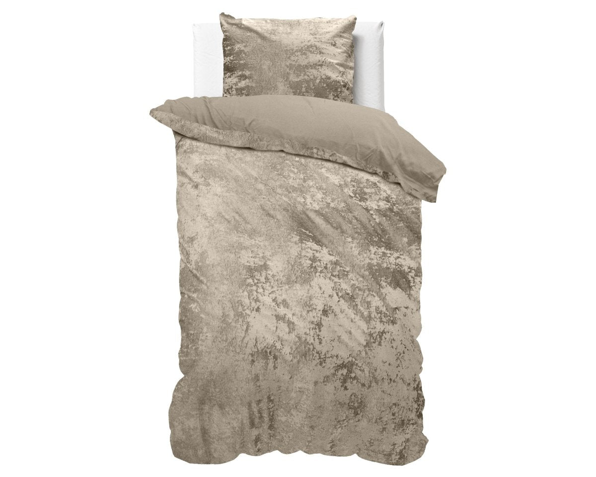 Crushed Velvet & Cotton Duvet Cover Set Crushed | Grey Taupe | Single - 140cm (W) x 220cm (L) - The Bedding & Blankets Store