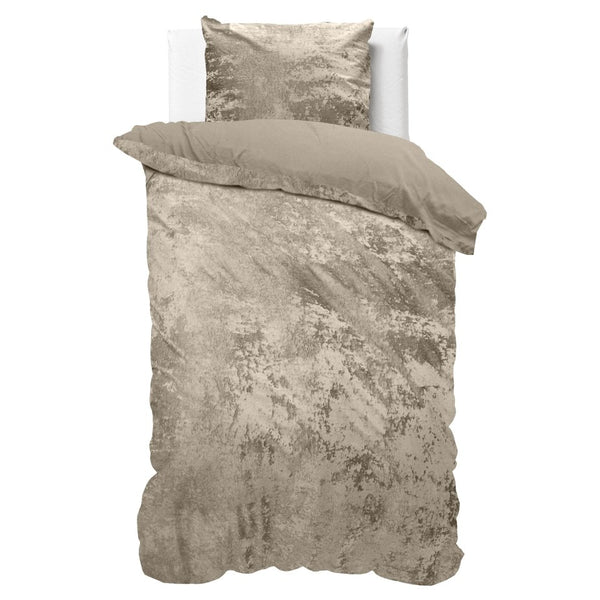 Crushed Velvet & Cotton Duvet Cover Set Crushed | Grey Taupe | Single - 140cm (W) x 220cm (L) - The Bedding & Blankets Store
