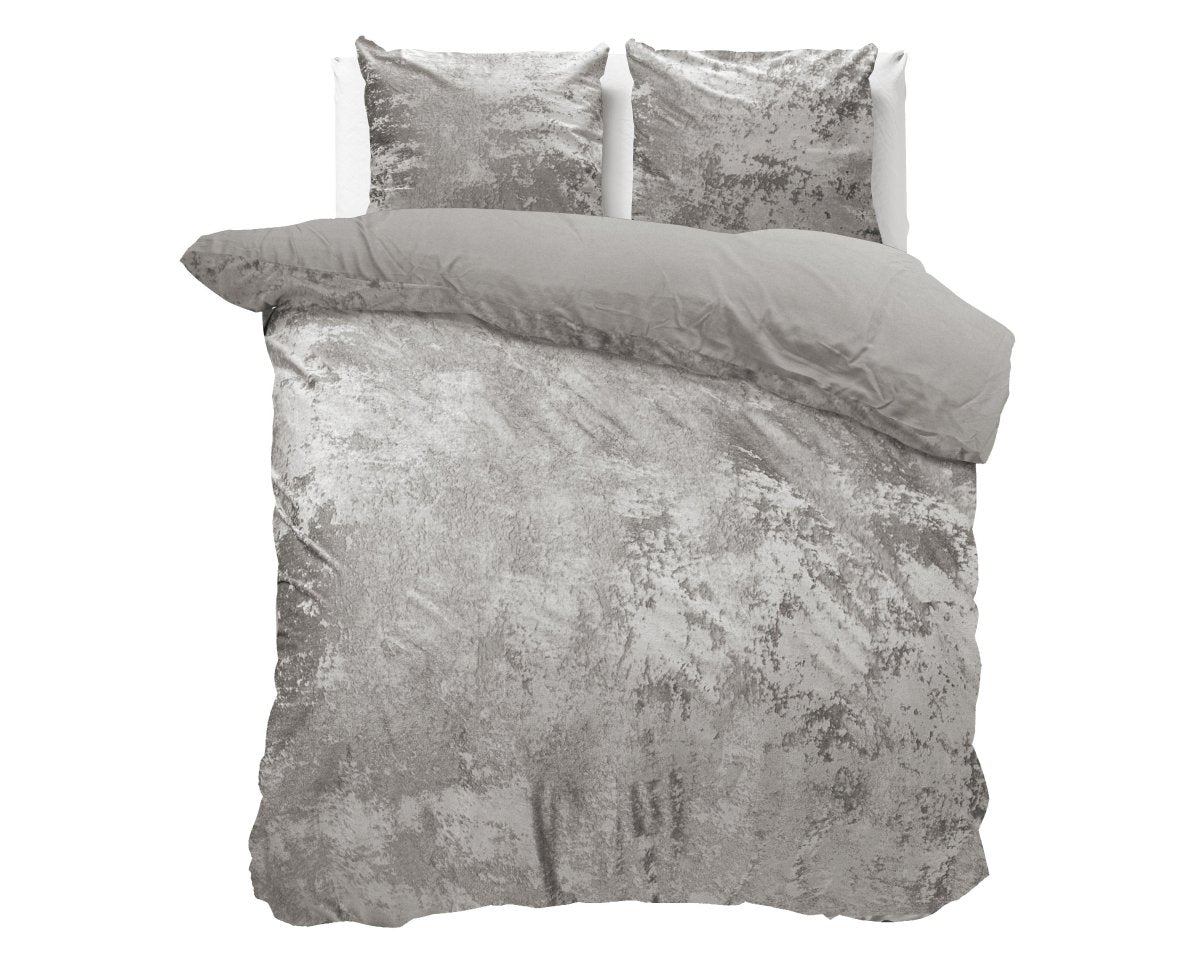 Crushed Velvet & Cotton Duvet Cover Set Crushed | Metallic Silver | Double - 200cm (W) x 220cm (L) - The Bedding & Blankets Store