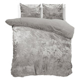 Crushed Velvet & Cotton Duvet Cover Set Crushed | Metallic Silver | Double - 200cm (W) x 220cm (L) - The Bedding & Blankets Store