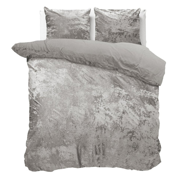 Crushed Velvet & Cotton Duvet Cover Set Crushed | Metallic Silver | Double - 200cm (W) x 220cm (L) - The Bedding & Blankets Store