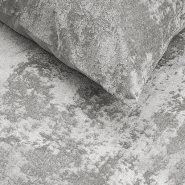 Crushed Velvet & Cotton Duvet Cover Set Crushed | Metallic Silver | Double - 200cm (W) x 220cm (L) - The Bedding & Blankets Store