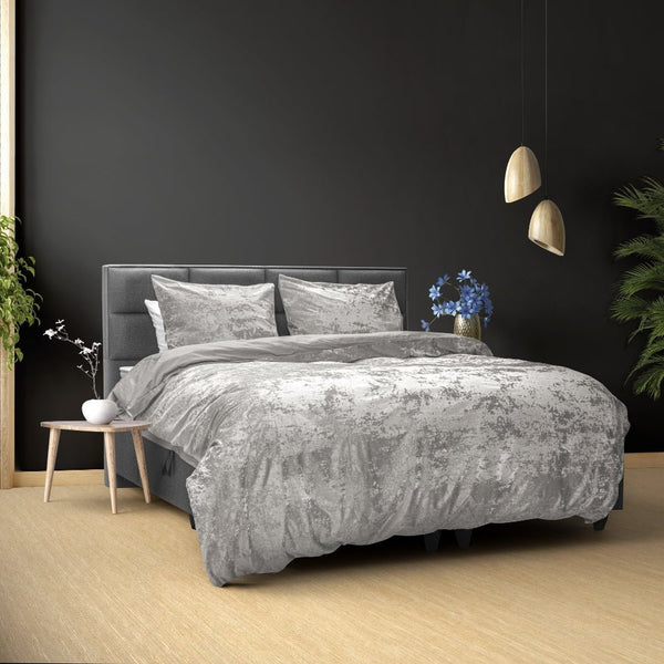 Crushed Velvet & Cotton Duvet Cover Set Crushed | Metallic Silver | Double - 200cm (W) x 220cm (L) - The Bedding & Blankets Store