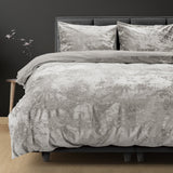 Crushed Velvet & Cotton Duvet Cover Set Crushed | Metallic Silver | Double - 200cm (W) x 220cm (L) - The Bedding & Blankets Store