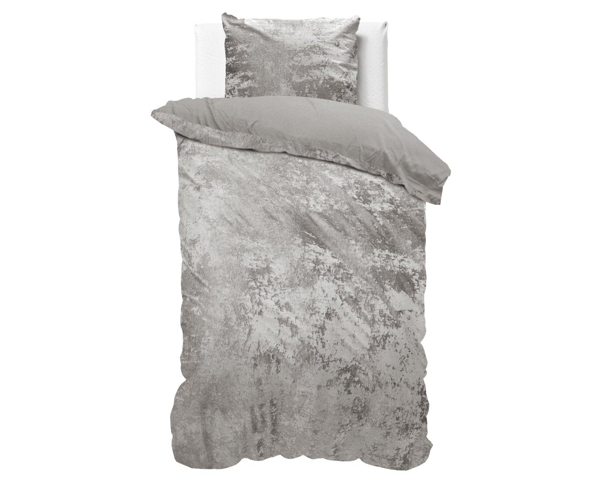 Crushed Velvet & Cotton Duvet Cover Set Crushed | Metallic Silver | Single - 140cm (W) x 220cm (L) - The Bedding & Blankets Store