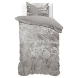 Crushed Velvet & Cotton Duvet Cover Set Crushed | Metallic Silver | Single - 140cm (W) x 220cm (L) - The Bedding & Blankets Store