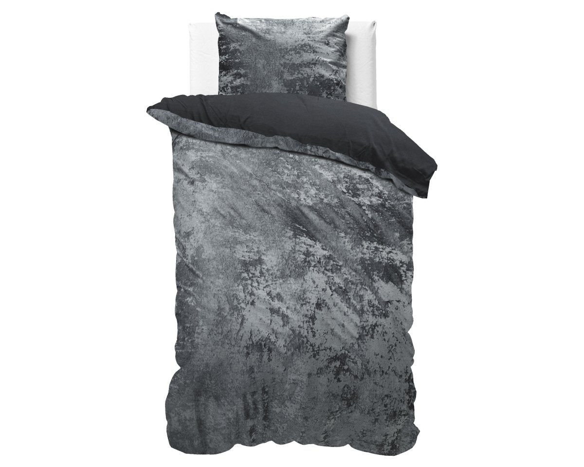 Crushed Velvet & Cotton Duvet Cover Set Crushed | Volcanic Anthracite | Single - 140cm (W) x 220cm (L) - The Bedding & Blankets Store