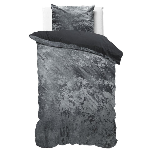 Crushed Velvet & Cotton Duvet Cover Set Crushed | Volcanic Anthracite | Single - 140cm (W) x 220cm (L) - The Bedding & Blankets Store