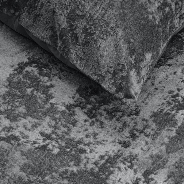 Crushed Velvet & Cotton Duvet Cover Set Crushed | Volcanic Anthracite | Single - 140cm (W) x 220cm (L) - The Bedding & Blankets Store