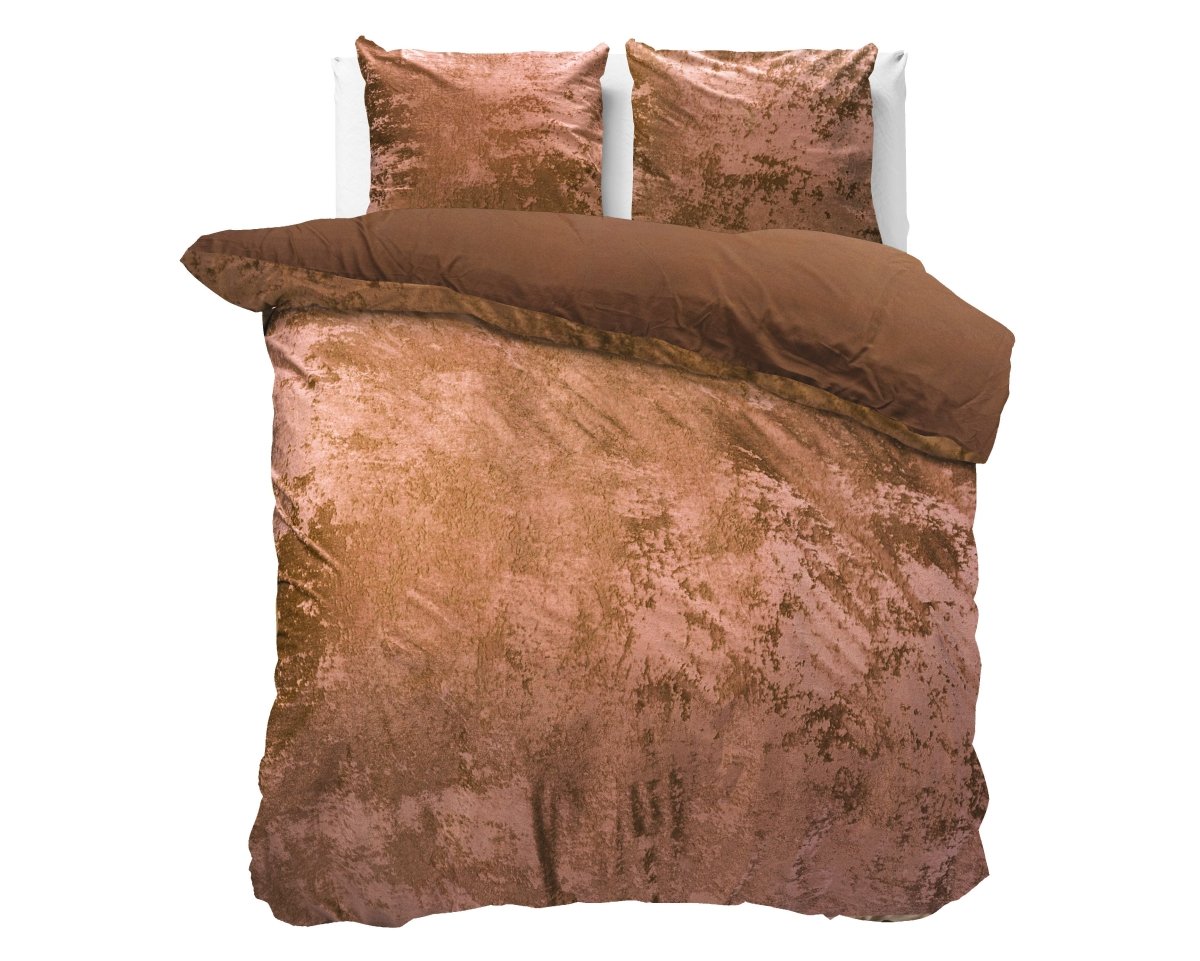 Crushed Velvet & Cotton Duvet Cover Set Crushed Wood | Brown | Double - 200cm (W) x 220cm (L) - The Bedding & Blankets Store
