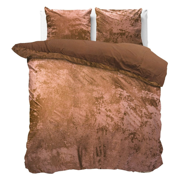Crushed Velvet & Cotton Duvet Cover Set Crushed Wood | Brown | Double - 200cm (W) x 220cm (L) - The Bedding & Blankets Store