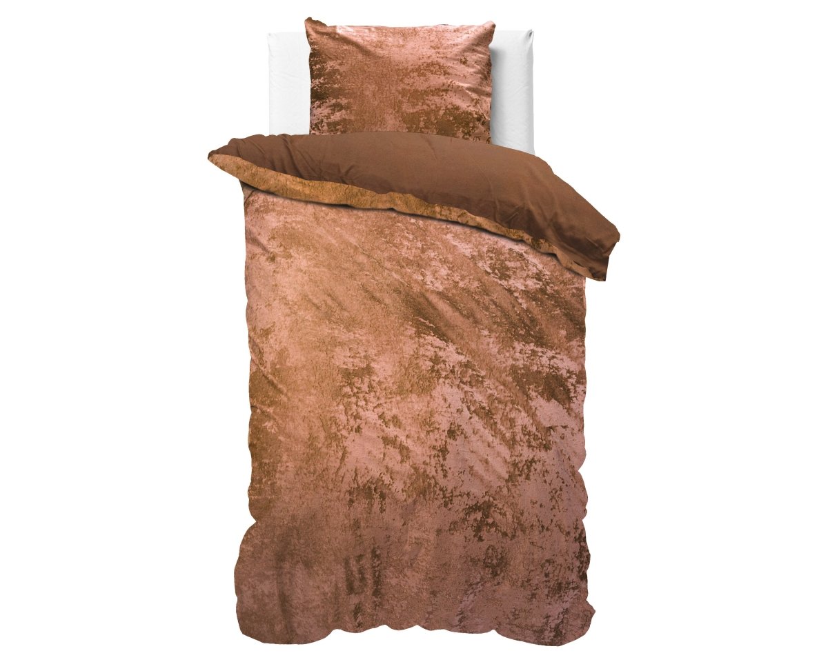 Crushed Velvet & Cotton Duvet Cover Set Crushed Wood | Brown | Single - 140cm (W) x 220cm (L) - The Bedding & Blankets Store