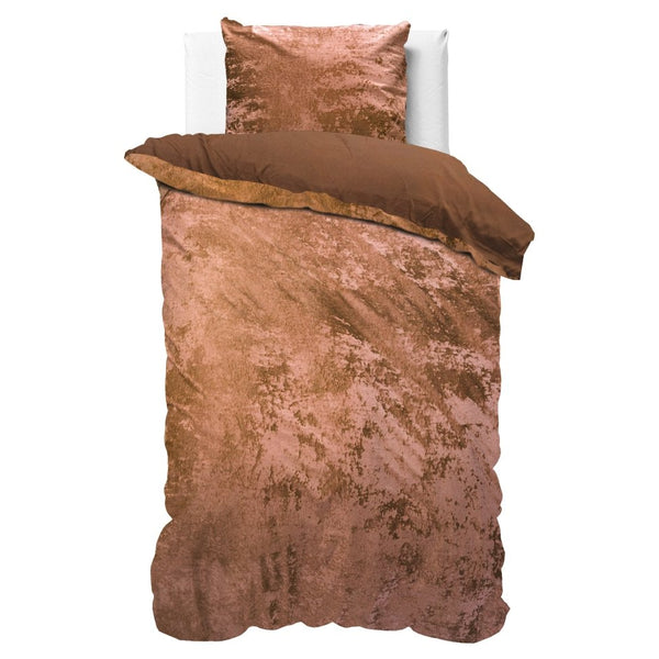 Crushed Velvet & Cotton Duvet Cover Set Crushed Wood | Brown | Single - 140cm (W) x 220cm (L) - The Bedding & Blankets Store