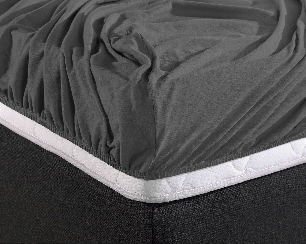 Double Jersey 220 GSM Soft Cotton Fitted Sheet | Anthracite Grey | Single 80/100 x 220cm (L) x 40cm (D) - The Bedding & Blankets Store