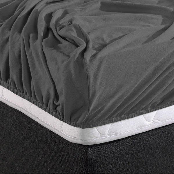 Double Jersey 220 GSM Soft Cotton Fitted Sheet | Anthracite Grey | Single 80/100 x 220cm (L) x 40cm (D) - The Bedding & Blankets Store