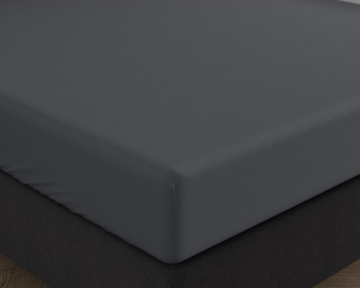 Double Jersey 220 GSM Soft Cotton Fitted Sheet | Anthracite Grey | Single 80/100 x 220cm (L) x 40cm (D) - The Bedding & Blankets Store