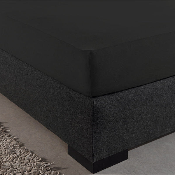 Double Jersey 220 GSM Soft Cotton Fitted Sheet | Black | Single 80/100 x 220cm (L) x 40cm (D) - The Bedding & Blankets Store