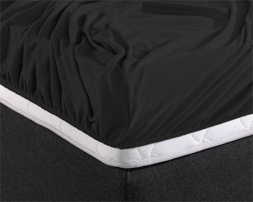 Double Jersey 220 GSM Soft Cotton Fitted Sheet | Black | Single 80/100 x 220cm (L) x 40cm (D) - The Bedding & Blankets Store
