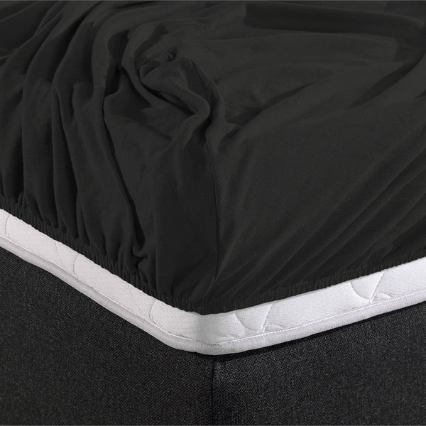 Double Jersey 220 GSM Soft Cotton Fitted Sheet | Black | Single 80/100 x 220cm (L) x 40cm (D) - The Bedding & Blankets Store