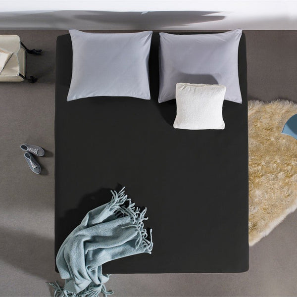 Double Jersey 220 GSM Soft Cotton Fitted Sheet | Black | Single 80/100 x 220cm (L) x 40cm (D) - The Bedding & Blankets Store