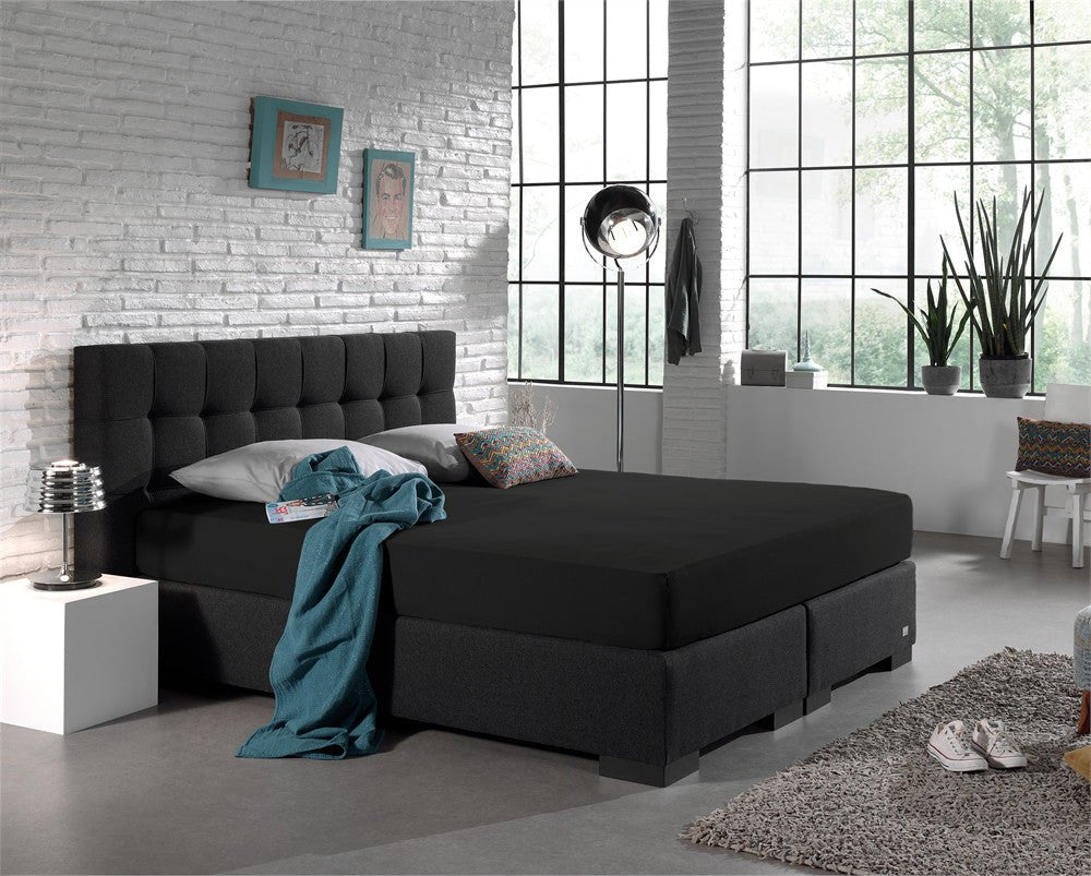 Double Jersey 220 GSM Soft Cotton Fitted Sheet | Black | Single 80/100 x 220cm (L) x 40cm (D) - The Bedding & Blankets Store