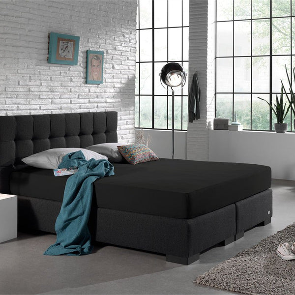 Double Jersey 220 GSM Soft Cotton Fitted Sheet | Black | Single 80/100 x 220cm (L) x 40cm (D) - The Bedding & Blankets Store