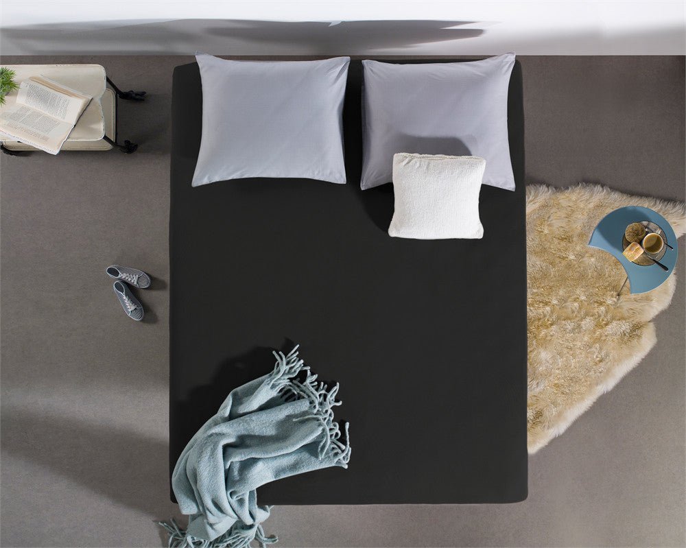 Double Jersey 220 GSM Soft Cotton Fitted Sheet | Black | Single 80/100 x 220cm (L) x 40cm (D) - The Bedding & Blankets Store