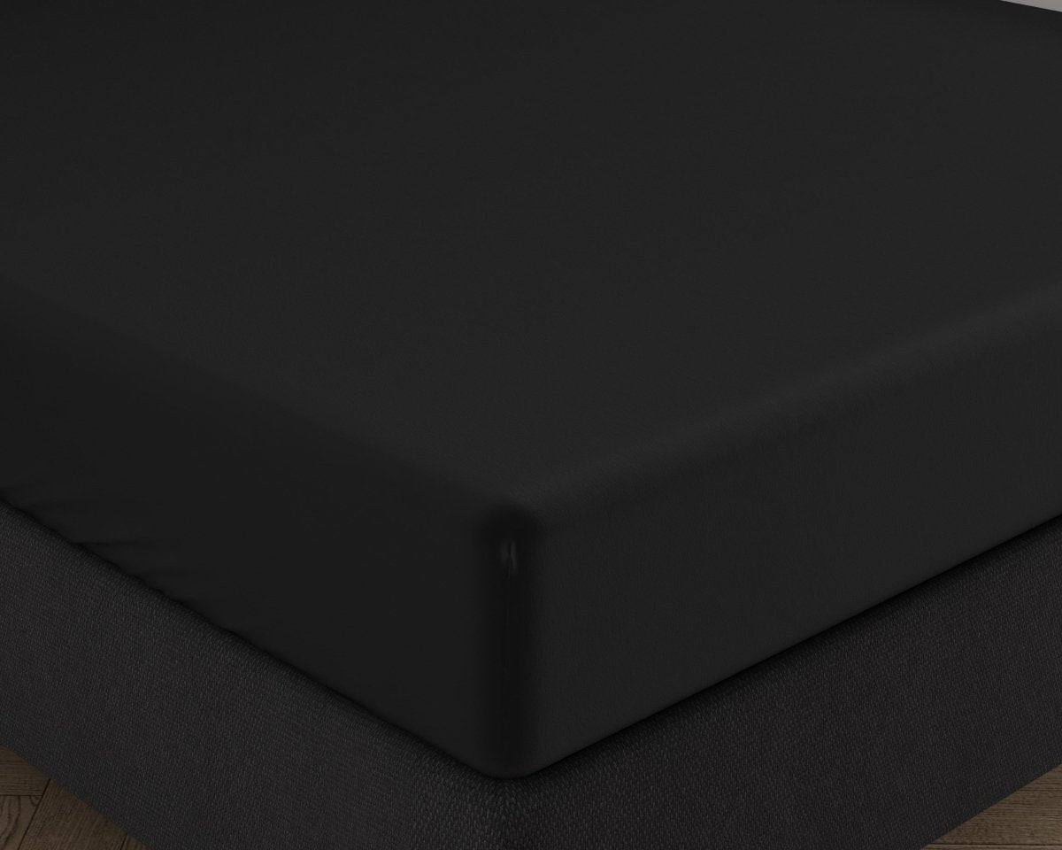 Double Jersey 220 GSM Soft Cotton Fitted Sheet | Black | Single 80/100 x 220cm (L) x 40cm (D) - The Bedding & Blankets Store